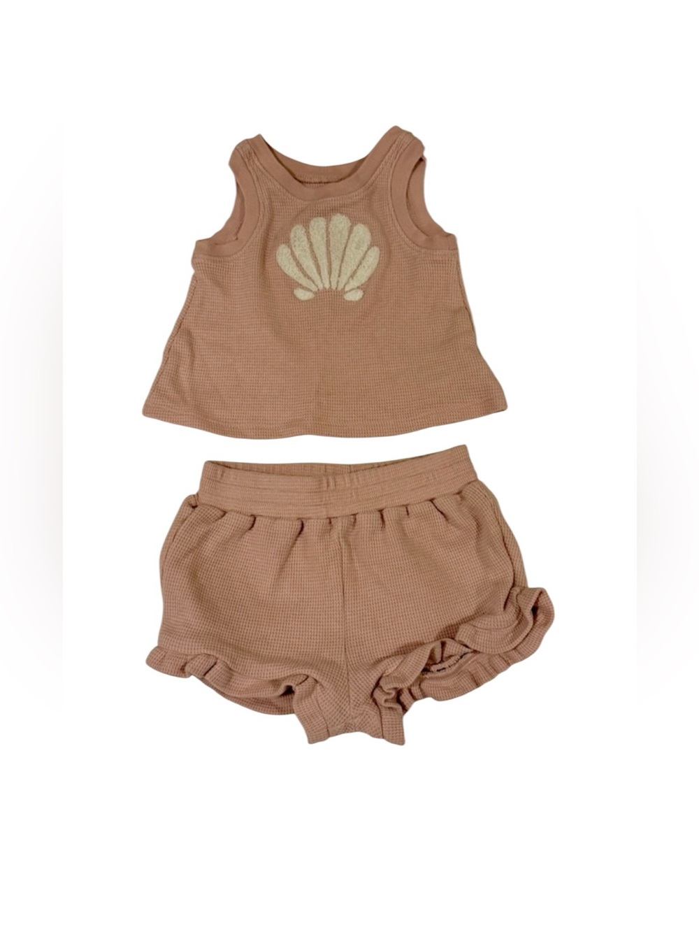 Cloud Island Baby Girls Pink Shell Knit Tank & Ruffle Shorts Set 6-9 months